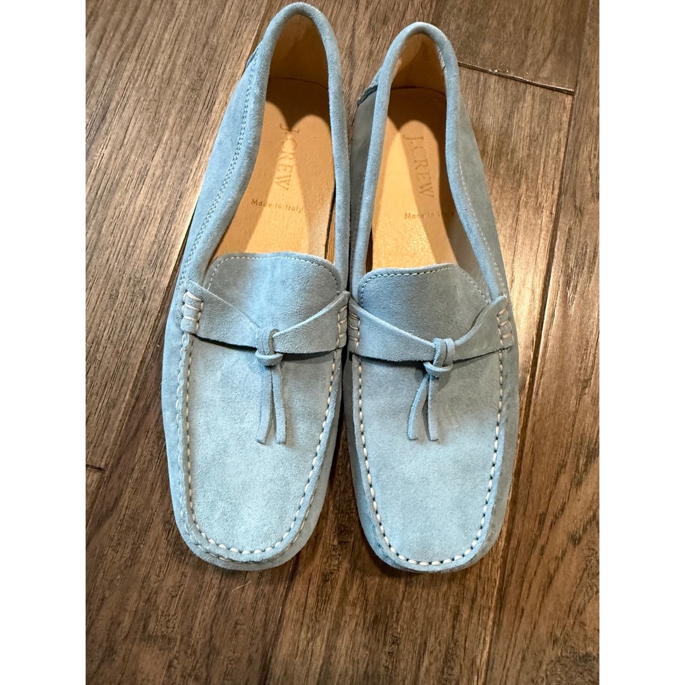 J.Crew Driving Moccasins Womens 8 Light Blue Suede Made in Italy Loafers